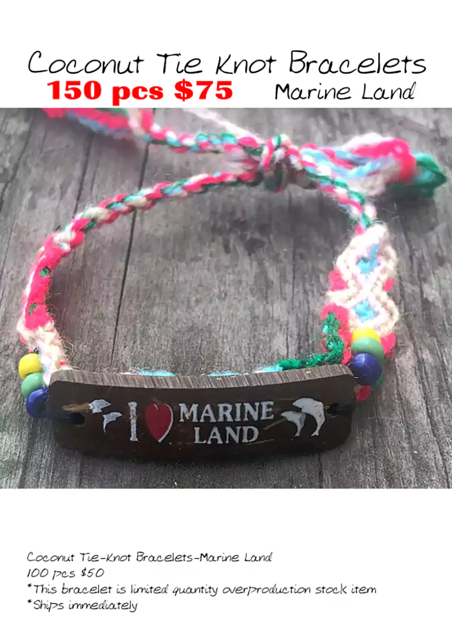 Coconut Tie Knot Bracelets-Marine Land - Closeout 150 Pcs.